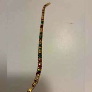 Gold-Tone Multicolor Baguette Stone Tennis Bracelet
